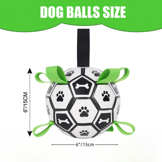 1 Durable Soccer Design Pet Toy With Straps For Dogs To Chew On. Used For Training, Playing, Teeth Cleaning, And Interactive Retrieval. Suitable For Small, Medium, And Large Dogs, Without Battery