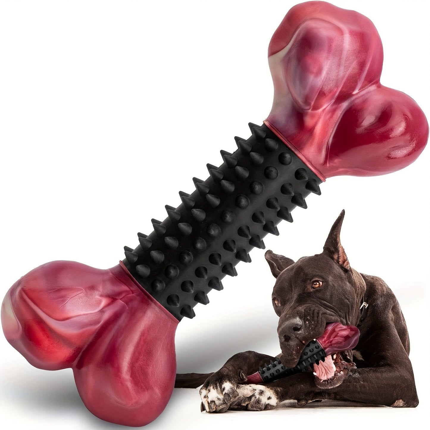 Tough Dog Toys For Aggressive Chewers Large Breed, Dog Chew Toys For Aggressive Chewers, Nylon And Rubber 2 IN 1, Bone Design, Toothbrush Dog Toy, Designed With A Teeth Cleaning Rubber Brush, With Beef Or Peanut Butter Flavor, Toys To Keep Dogs Busy
