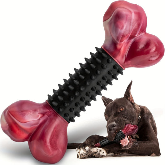 Tough Dog Toys For Aggressive Chewers Large Breed, Dog Chew Toys For Aggressive Chewers, Nylon And Rubber 2 IN 1, Bone Design, Toothbrush Dog Toy, Designed With A Teeth Cleaning Rubber Brush, With Beef Or Peanut Butter Flavor, Toys To Keep Dogs Busy