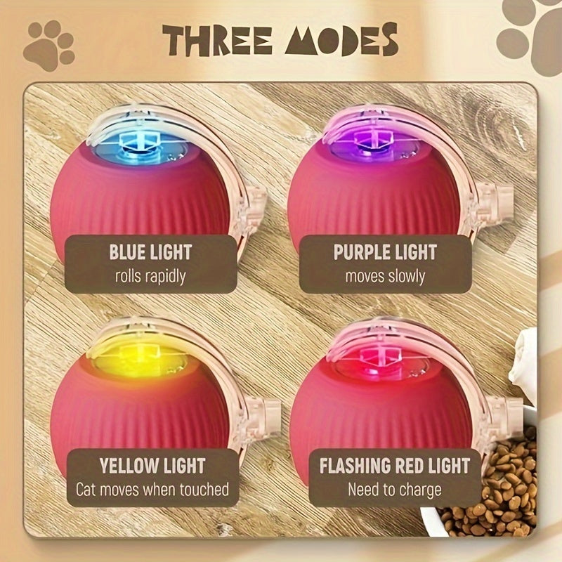 Interactive Motorized Cat Ball Toy with Stripes, USB Rechargeable, Automatic Standby, Bite-Resistant Plastic - Suitable for All Cat Breeds, Unbridled Fun, Durable