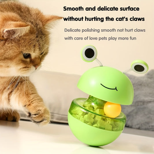 Cat Toys, Cat Feather Toys, Interactive Frog Shaped Cat Puzzle Toy With Balance Ball Dispenser - Durable Plastic Material, No Batteries Needed, Suitable For All Breeds Of Indoor Fun Pet Toys | Frog Shaped Transparent Body Enhances Cat'S Engagement