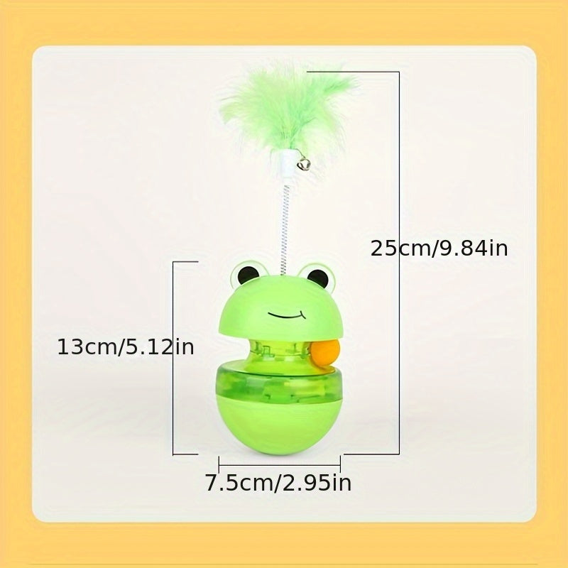 Cat Toys, Cat Feather Toys, Interactive Frog Shaped Cat Puzzle Toy With Balance Ball Dispenser - Durable Plastic Material, No Batteries Needed, Suitable For All Breeds Of Indoor Fun Pet Toys | Frog Shaped Transparent Body Enhances Cat'S Engagement