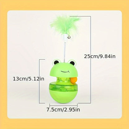 Cat Toys, Cat Feather Toys, Interactive Frog Shaped Cat Puzzle Toy With Balance Ball Dispenser - Durable Plastic Material, No Batteries Needed, Suitable For All Breeds Of Indoor Fun Pet Toys | Frog Shaped Transparent Body Enhances Cat'S Engagement