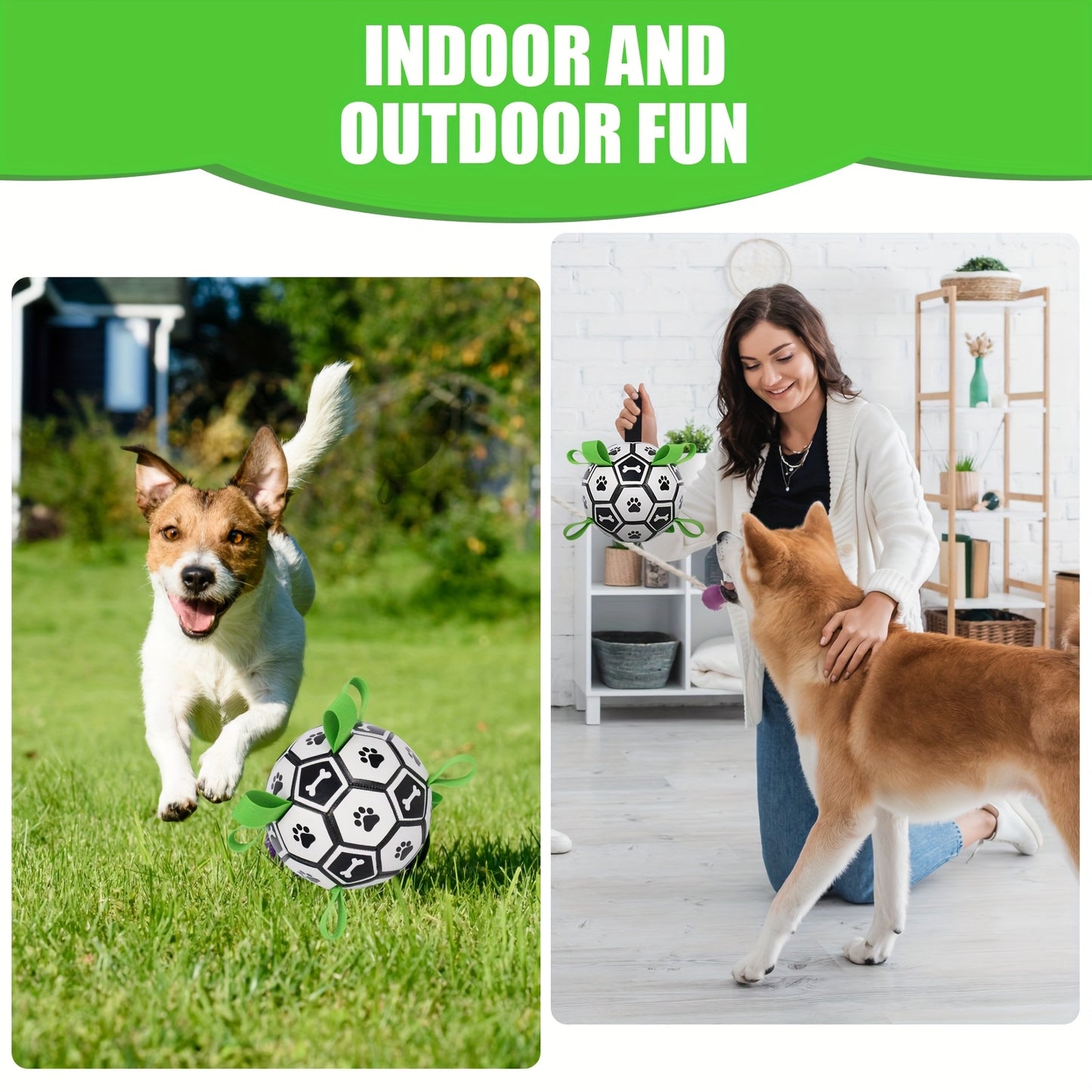 1 Durable Soccer Design Pet Toy With Straps For Dogs To Chew On. Used For Training, Playing, Teeth Cleaning, And Interactive Retrieval. Suitable For Small, Medium, And Large Dogs, Without Battery