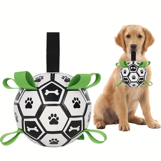 1 Durable Soccer Design Pet Toy With Straps For Dogs To Chew On. Used For Training, Playing, Teeth Cleaning, And Interactive Retrieval. Suitable For Small, Medium, And Large Dogs, Without Battery
