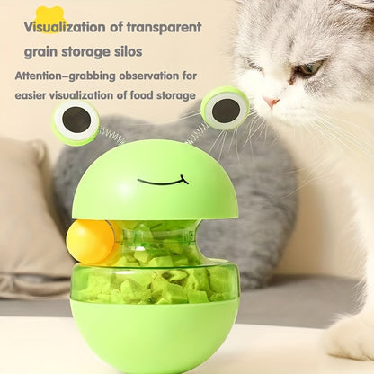 Cat Toys, Cat Feather Toys, Interactive Frog Shaped Cat Puzzle Toy With Balance Ball Dispenser - Durable Plastic Material, No Batteries Needed, Suitable For All Breeds Of Indoor Fun Pet Toys | Frog Shaped Transparent Body Enhances Cat'S Engagement